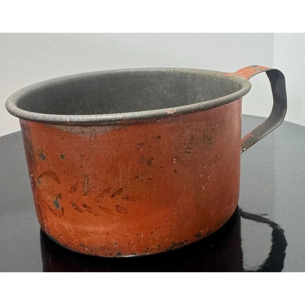 Antique 19th Century Painted Toleware Miniature Tin Mug Measure Primitive AAFA